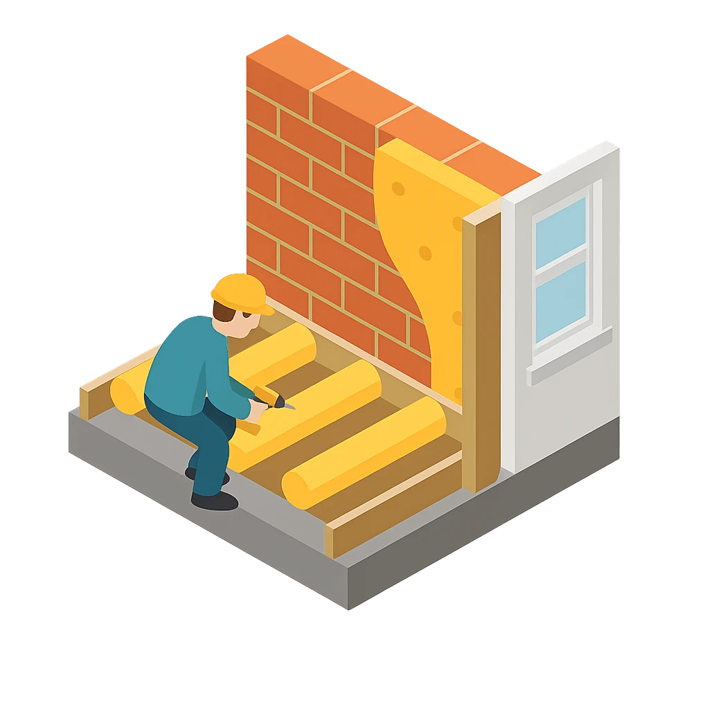 Installer fitting underfloor insulation through the UK Government’s ECO4 and Great British Insulation Scheme (GBIS) to reduce heat loss and energy bills.
