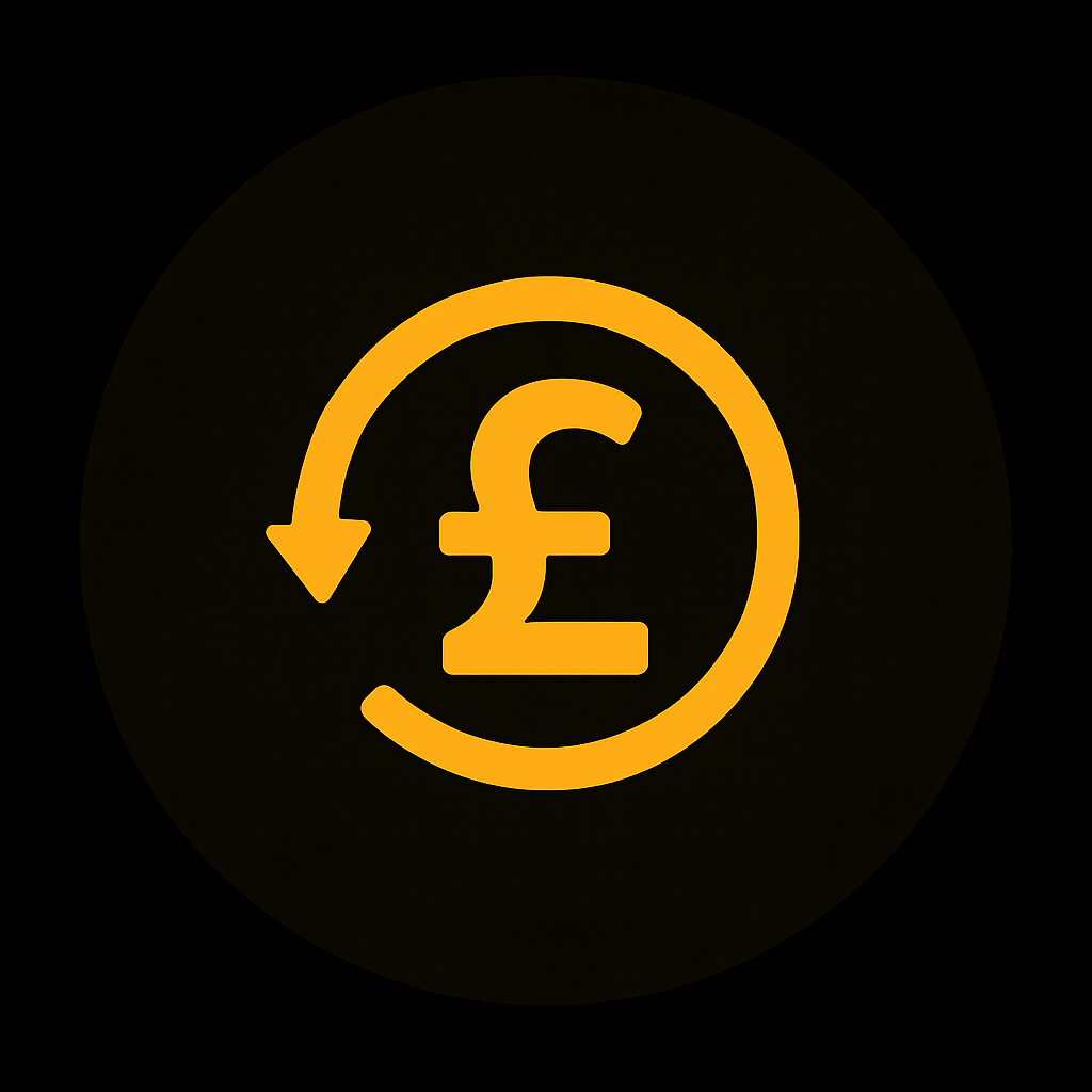 Yellow pound symbol representing government home energy grants worth up to £40,000 for insulation, heating, and energy efficiency improvements in the UK.