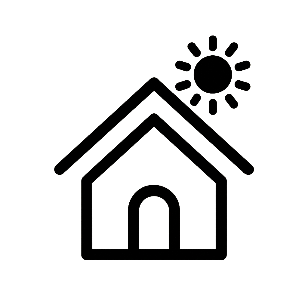 Icon of a warm home under the sun representing improved comfort and energy efficiency from loft insulation all year round